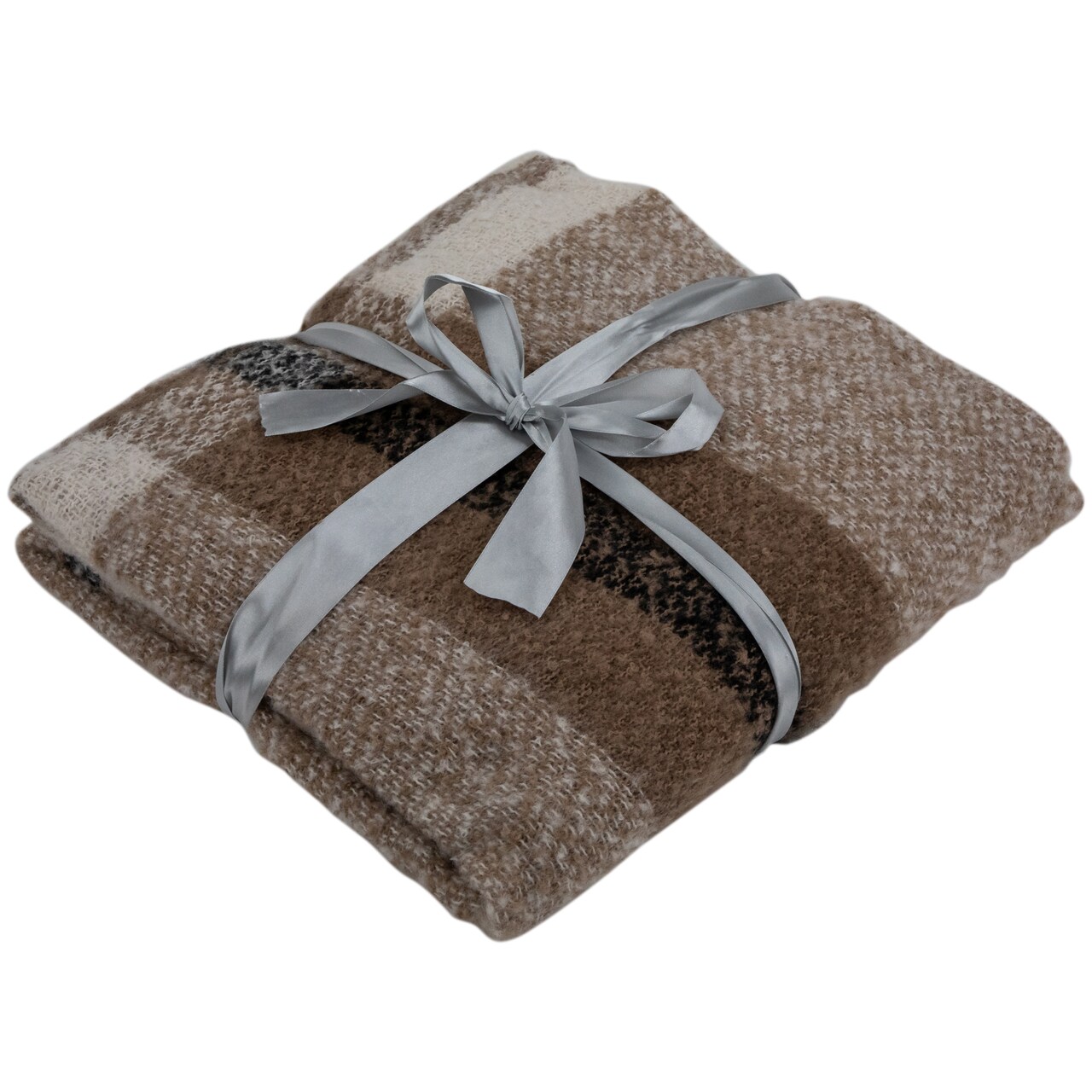 Northlight Taupe Plaid Woven Throw Blanket with Fringe 50" x 60"